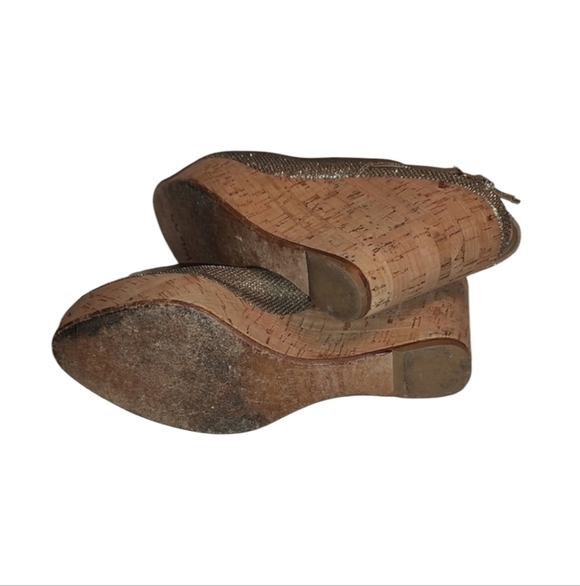 Stuart Weitzman Silver Metallic Peep Toe Wedges - Picture 3 of 4